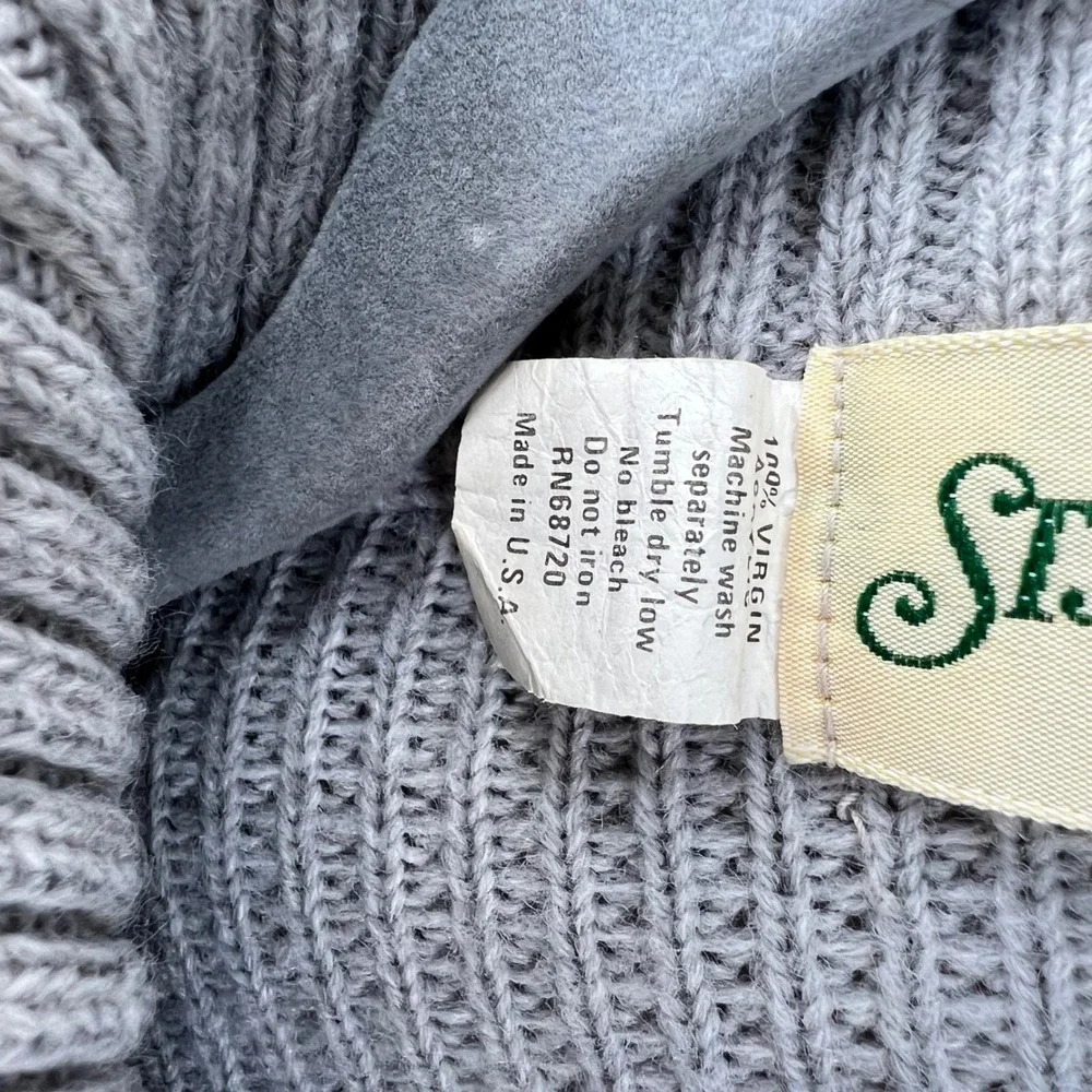 VTG USA St John's Bay Grandpa Cardigan Sweater Full Zip‎ Aztec Retro Gray Chunky - Picture 3 of 6